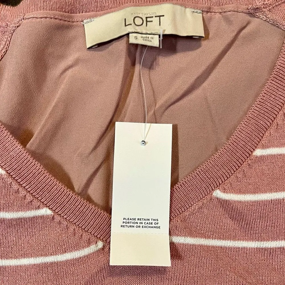 NWT Women’s Pink LOFT Striped Sweater Flow Back Small - Image 9