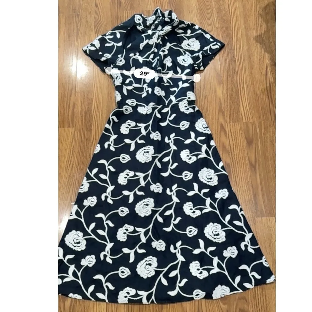 Silvia Tcherassi Lea Blue Embroidered Linen Cotton Midi Dress Twist Neckline S - Image 12