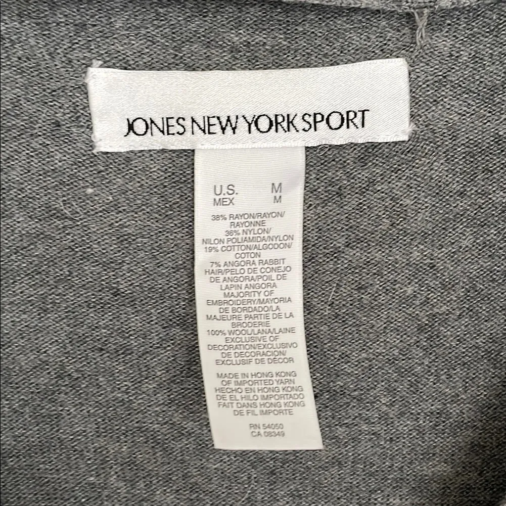 Jones New York Sport Gray Cardigan with Floral Embroidery - Image 2