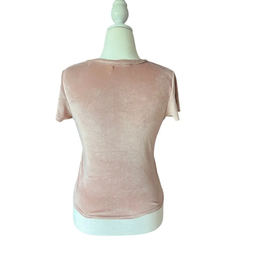 Juicy Couture Rhinestone Velour Pink Top Women's Size M Y2K Mean Girls Stretch - Image 4