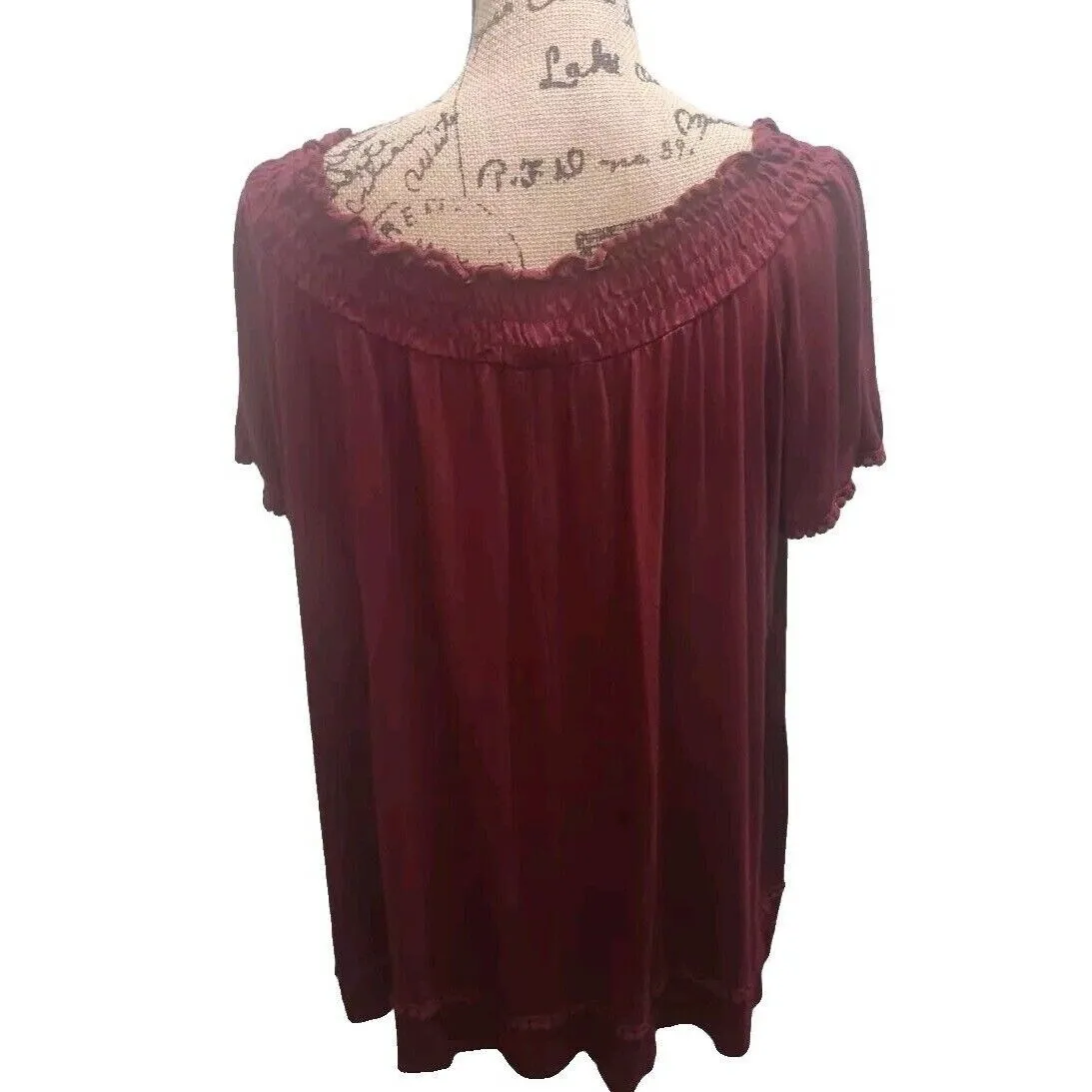 Lane Bryant Plus Size Top Blouse Burgundy Off Shoulder Short‎ Sleeve 18/20 - Image 5