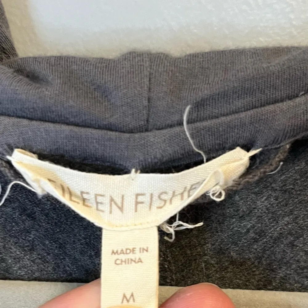 Eileen Fisher Hoodie Heathered Grey Zip Up Asymmetrical Hem Sweatshirt Sz M EUC - Image 8