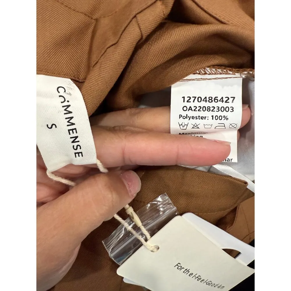 Commense Preppy Academia Brown Wide Leg Button Detail Casual Pants Small - Image 4