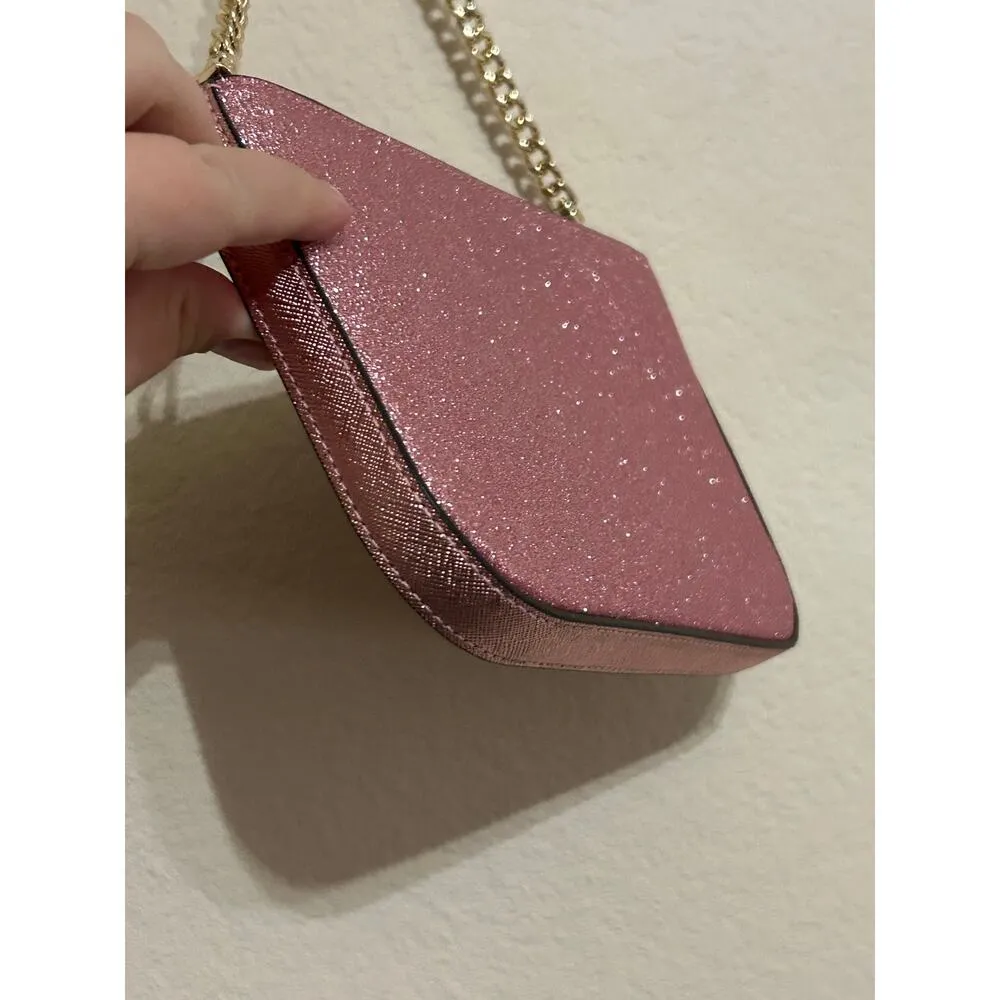NEW Kate Spade Glimmer Glitter Shoulder Bag Pink Sparkly Purse Gold Chain - Image 9