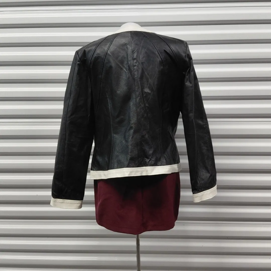 Vintage Y2K Retro Women's Leather Jacket Size 14 Black Moto Biker Chic Spiegel - Image 3