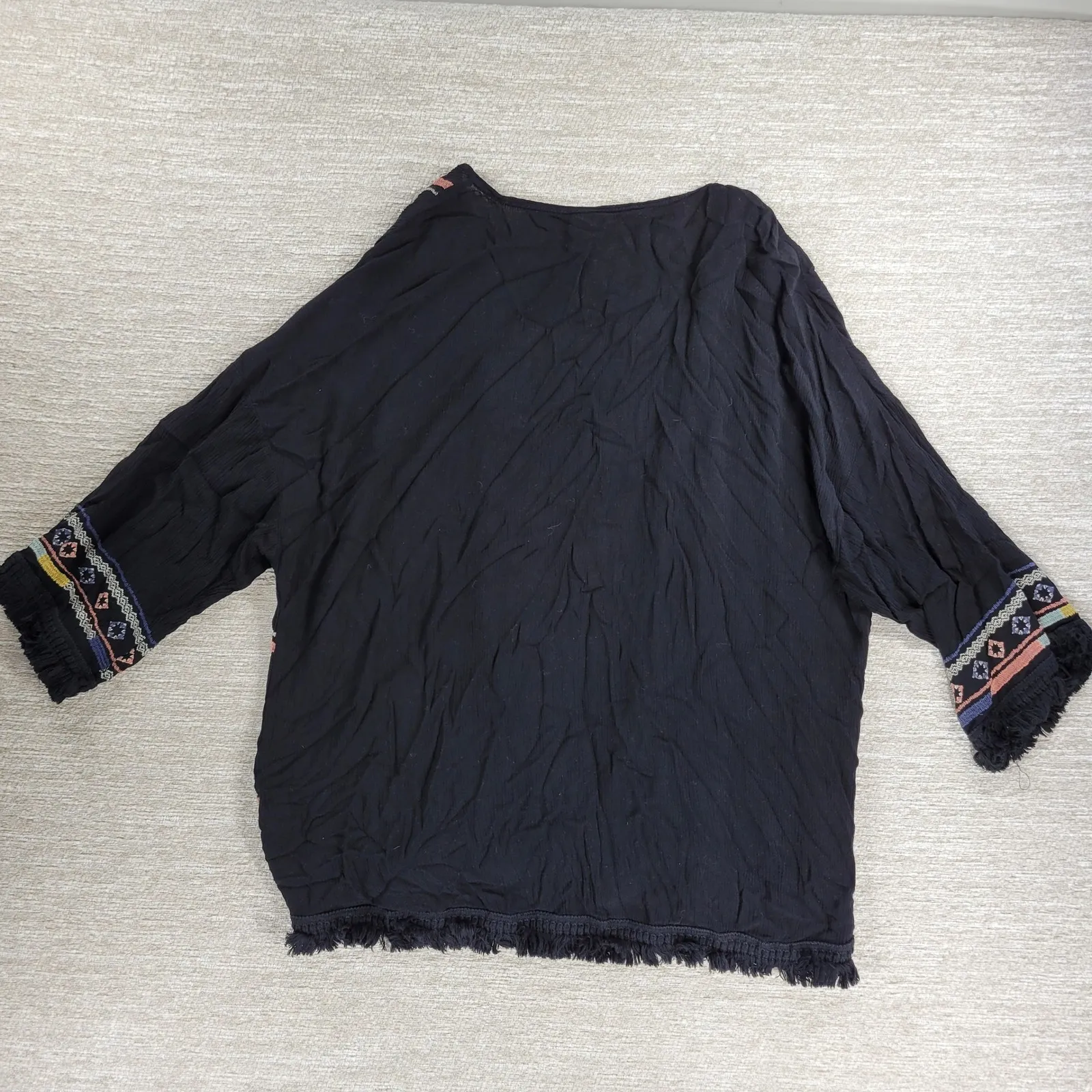 Knox Rose Black Embroidered Fringe Kimono Cardigan Size L Boho Festival - Image 13