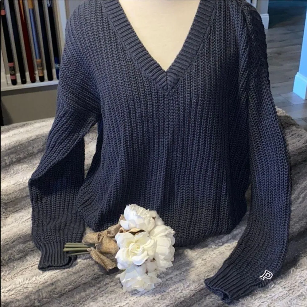 Victoria’s Secret PINK Forenza Oversized Gray Blue Chunky Knit Sweater XS - Image 2