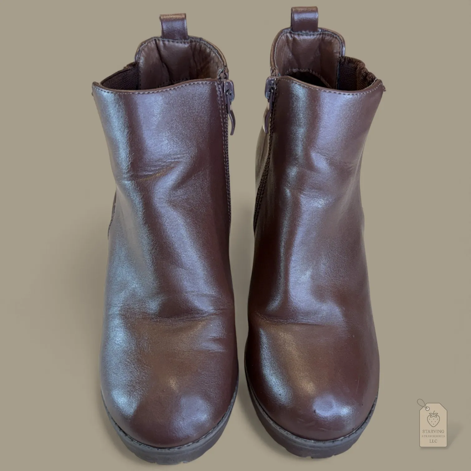 Top Moda Brown Platform Chelsea Boots Chunky Heel Size 7 Faux Leather Grunge - Image 4