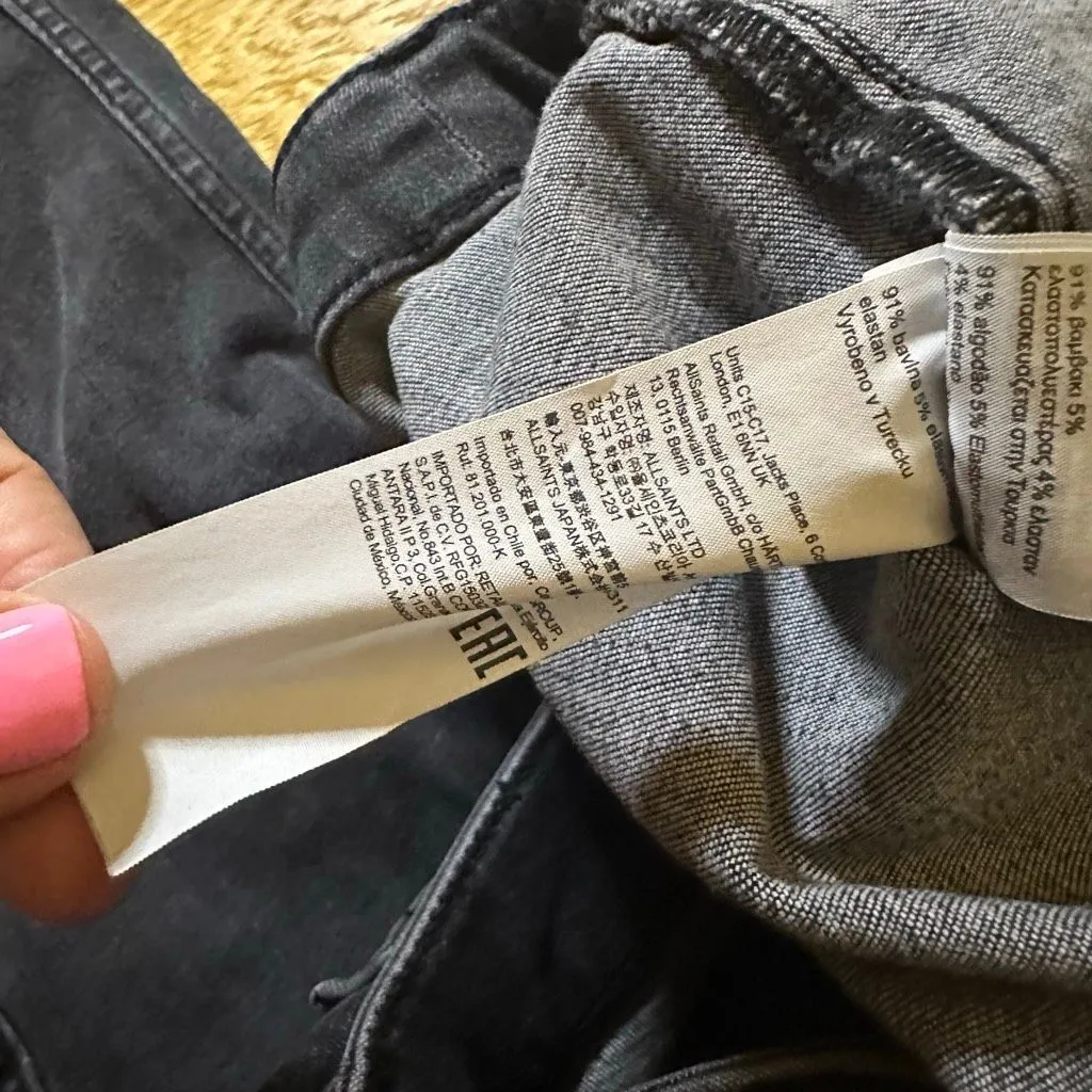 All Saints Duran skinny cargo jeans raw hem black 32 - Image 8