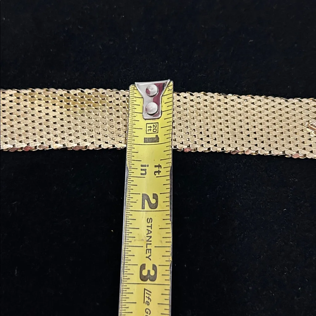 Vintage Gold Tone Mesh Cuff Bracelet Black Stone/Rhinestones - Image 8