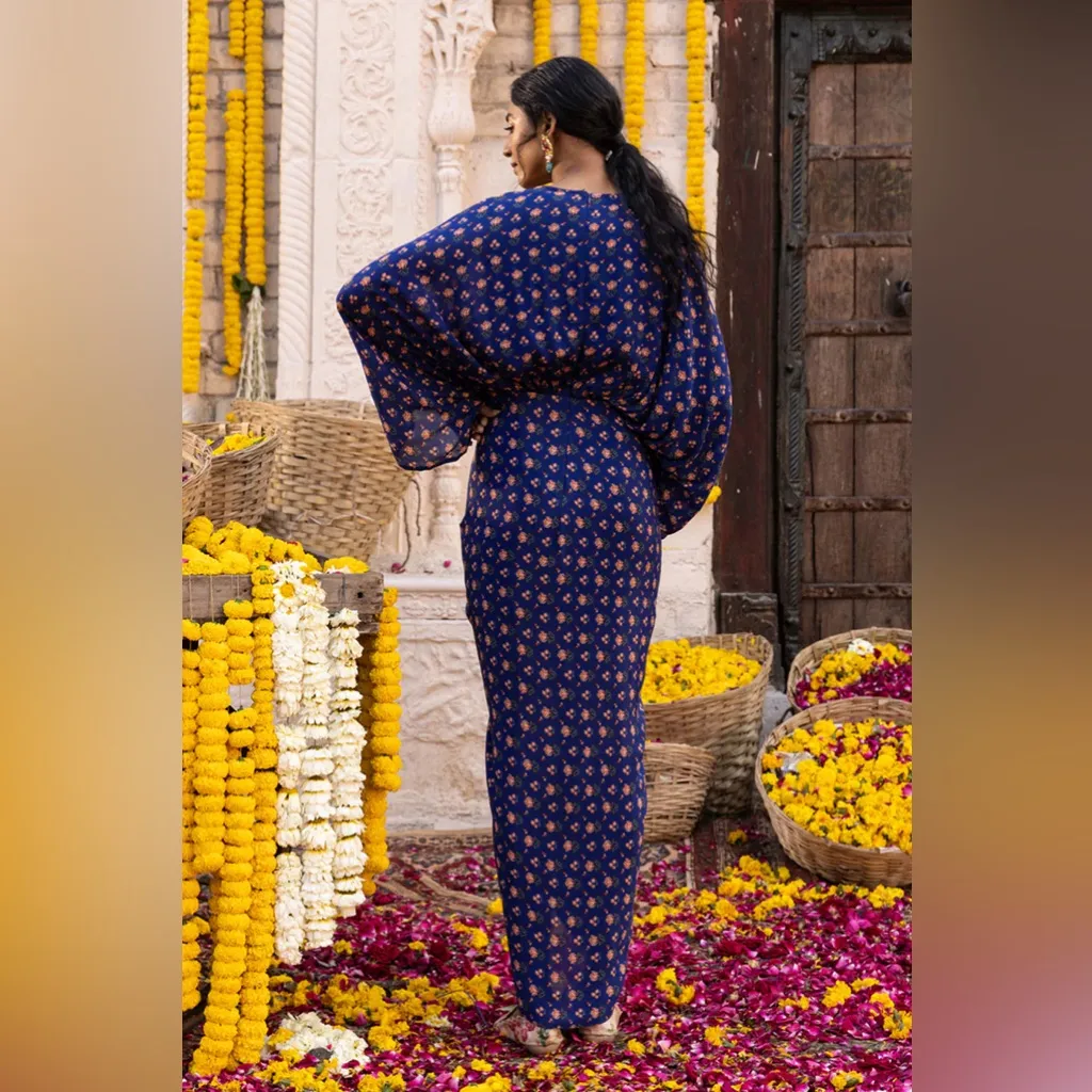 Chhavvi Aggarwal Kaftan Embroidered Beaded Dress in Royal Blue - Image 3