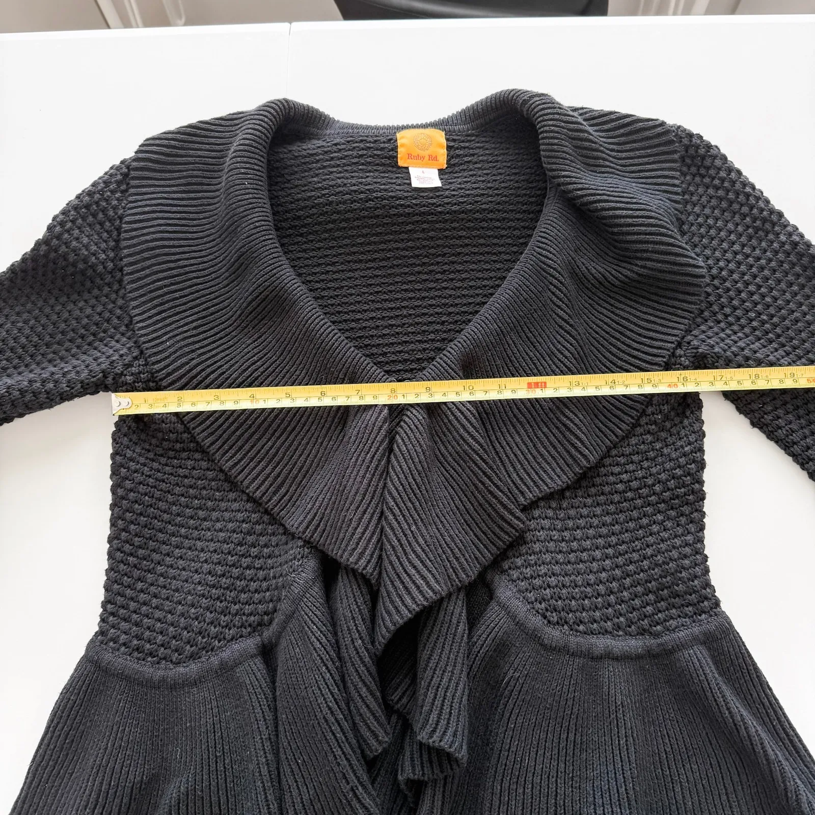 Womens‎ Cardigan Size L Black Knit Ruffle Hem Whimsigoth Witchy Fairy Grunge Size L - Image 8