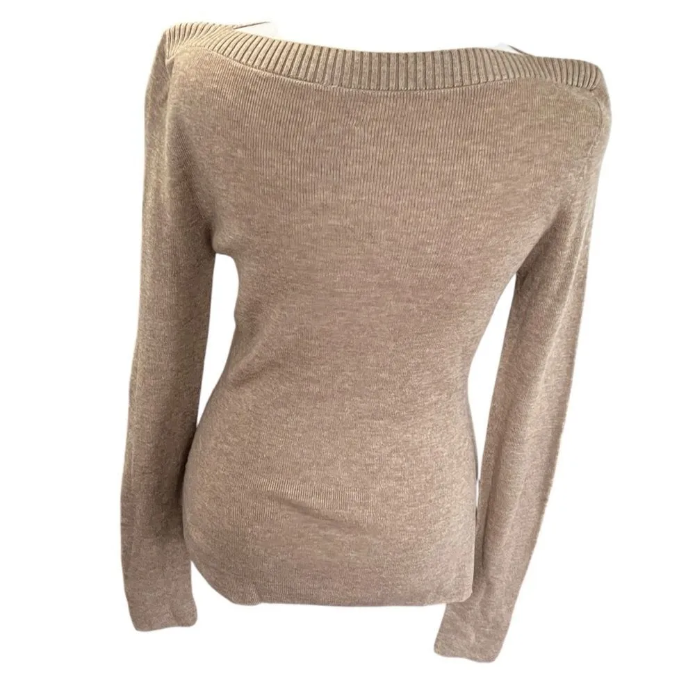 A DAY Branch Out Tan Wool Blend Boat Neck Long Sleeve Sweater S - Image 6