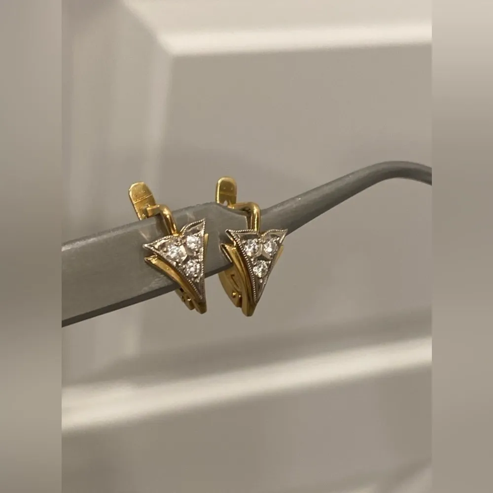 Vintage Russian European 18k Yellow Gold Diamond Earrings Huggies - Image 3