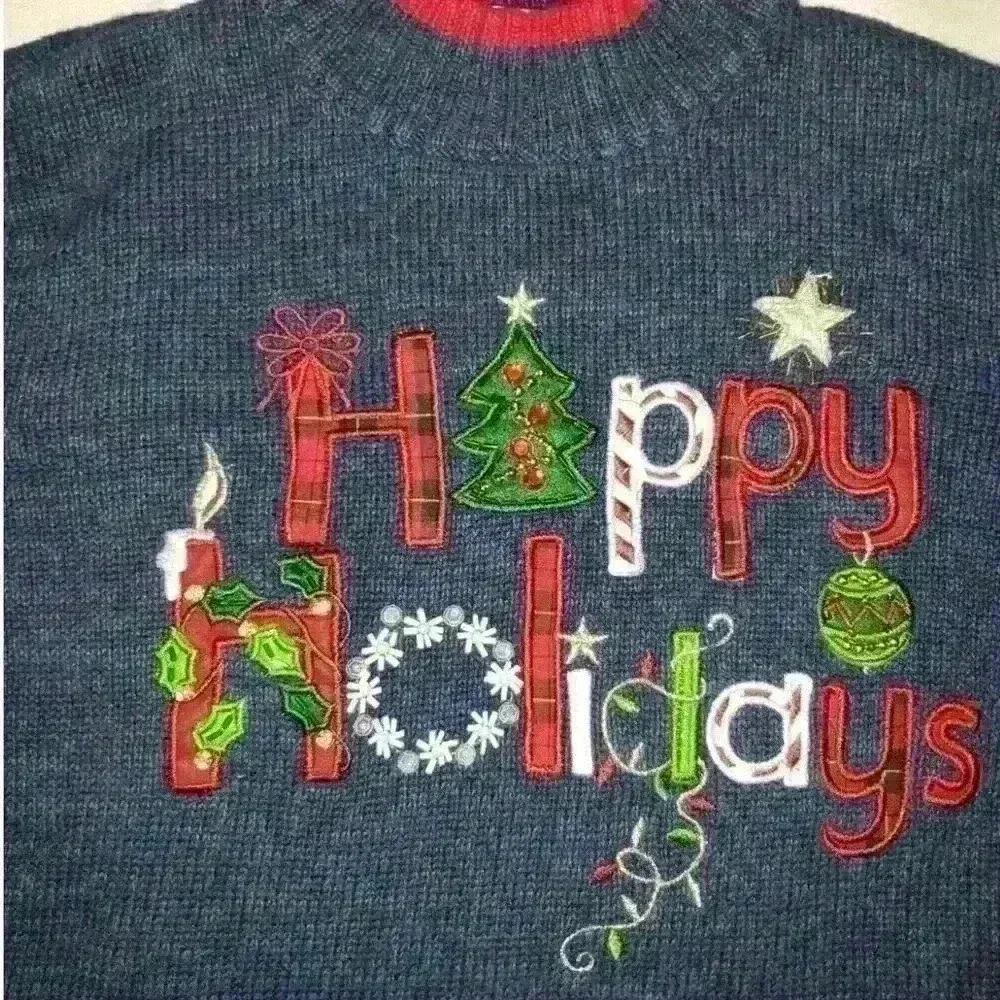 Tiara International Christmas Happy Holidays Sweater Embroidered Sz XL - Image 6