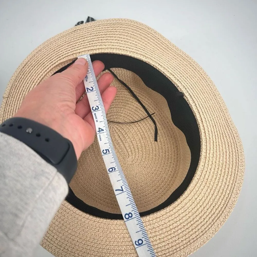 Warmhata Women's Polka Dot Bowknot Beach Flat Top Straw Sun Hat Beige One Size Tan - Image 6