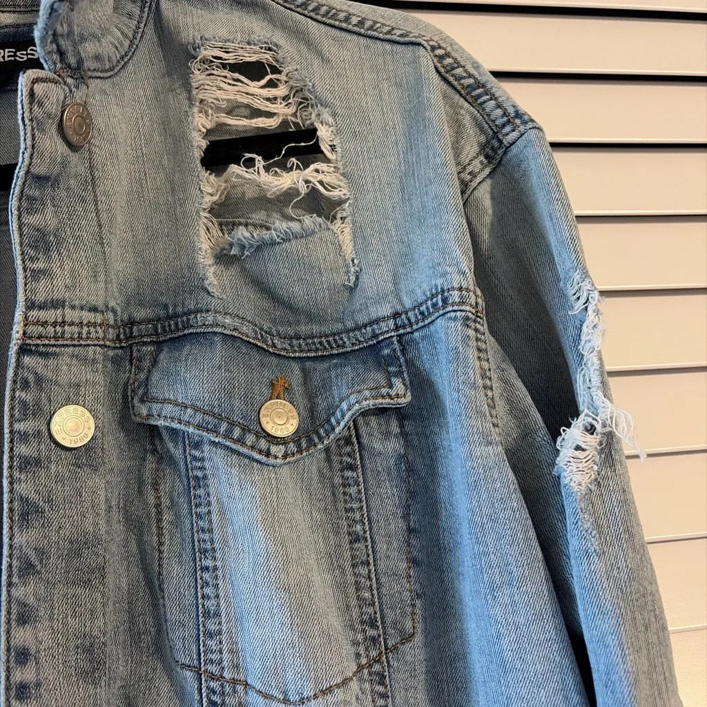 Express Distressed Denim Jacket Blue Size undefined - Image 2
