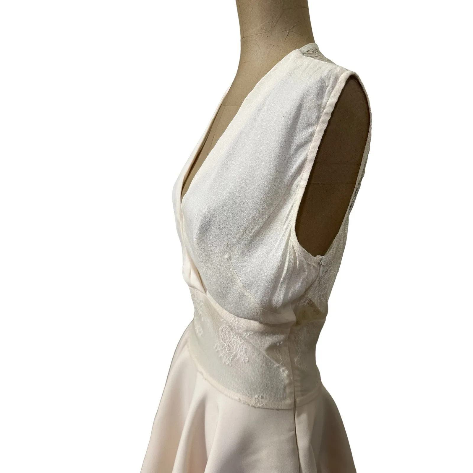 Maje Mini Dress Fit & Flare Sheer Top Cream Lace Waist Flare Skirt - Image 7