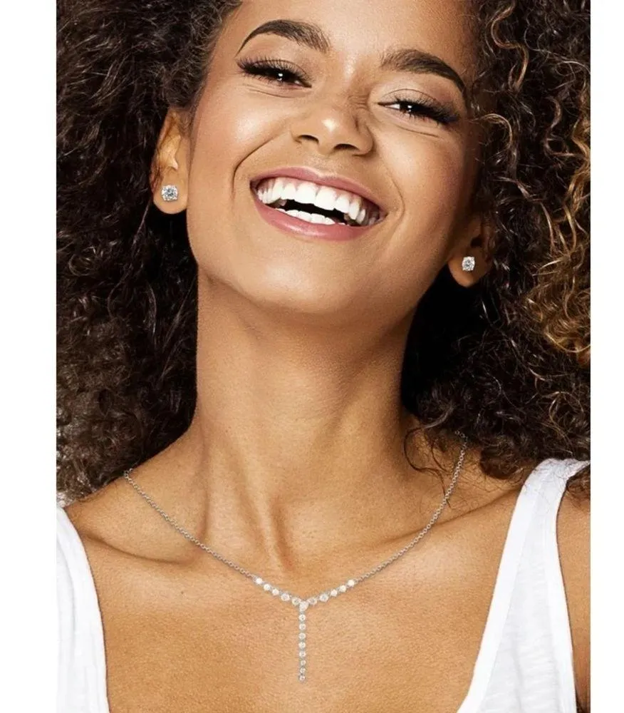 Believe nwt Silver Plated Cubic Zirconia Stud Earring and Y Necklace Set, 18" - Image 5
