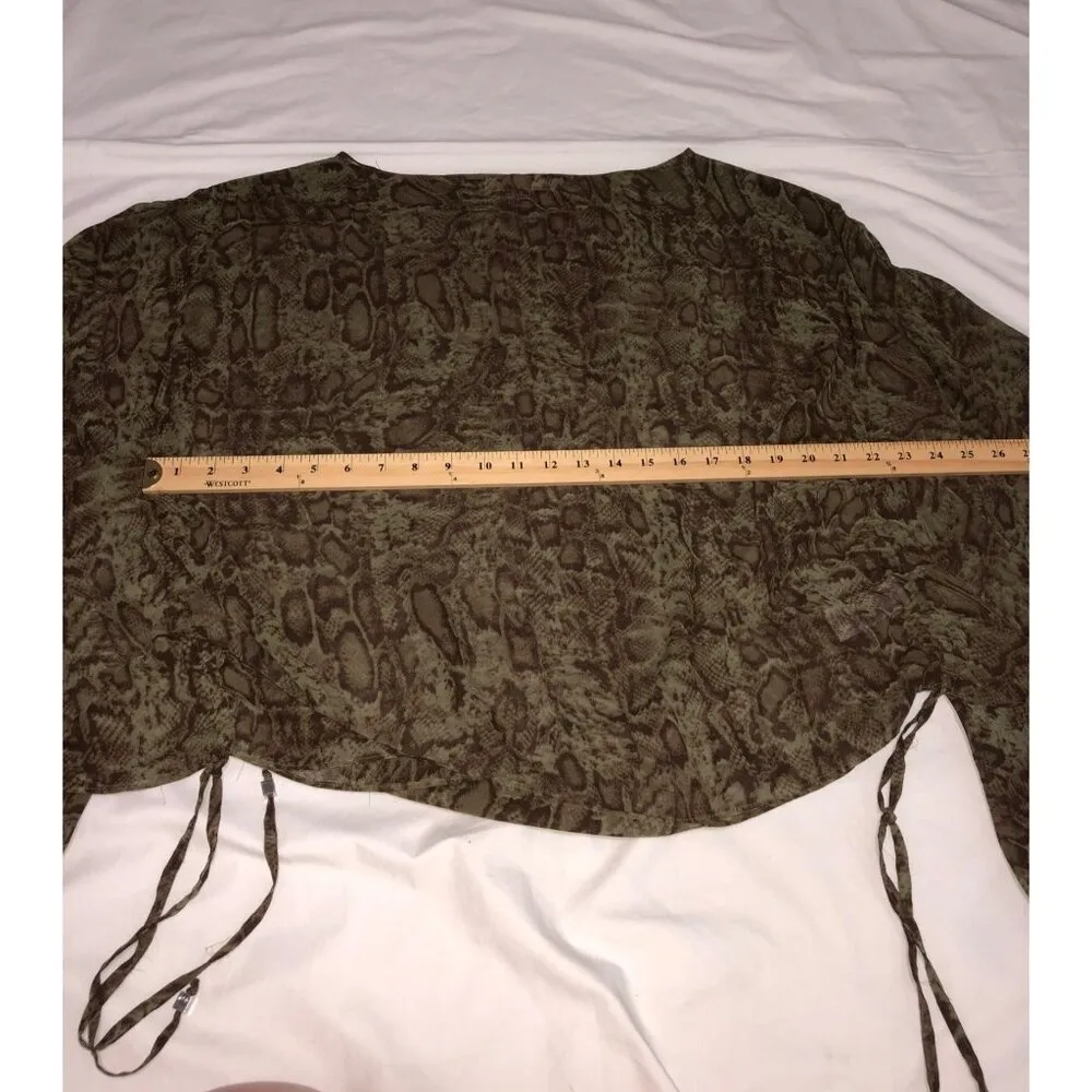 Michael Kors Caftan Top Tunic Size S/M Reptile Sheer Green Swim Cover Brown Ties - Image 6
