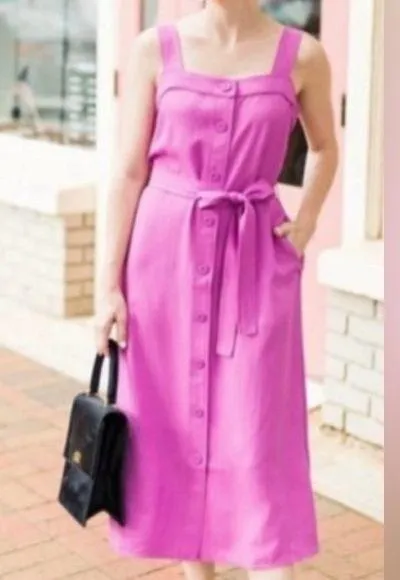 Everlane Japanese Go Weave Picnic Button-Down Dress Size 14 Magenta - Image 2