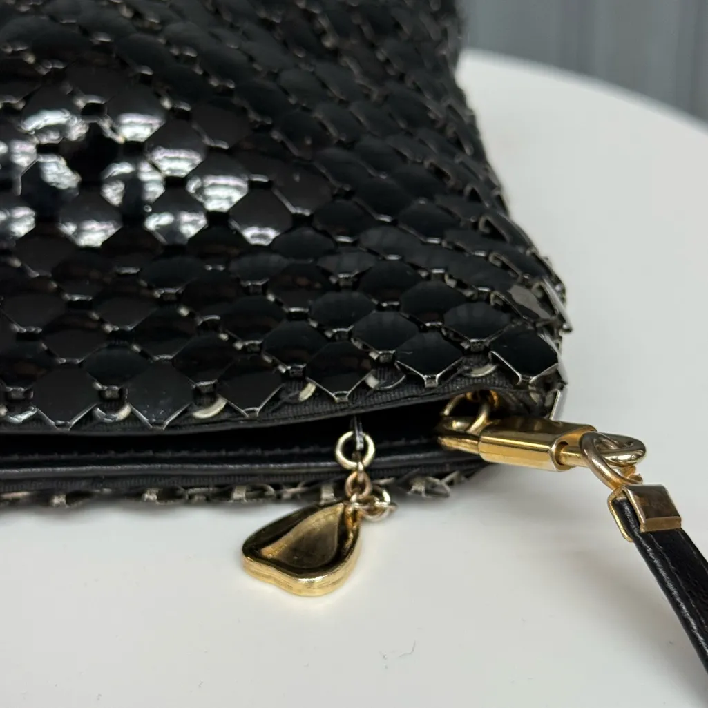Vintage Whiting & Davis Black Metal Mesh Pouch Crossbody Shoulder Bag Evening - Image 12