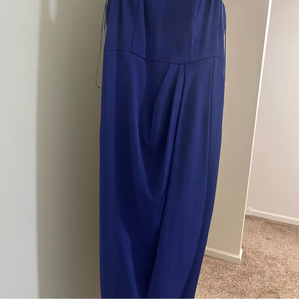 NWT Express cocktail Faux Wrap Satin blue Midi Dress - Size XS - Image 3