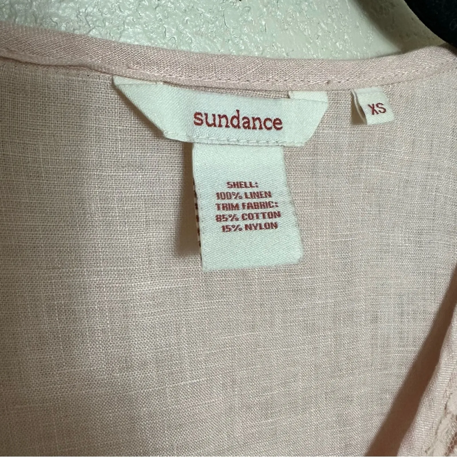 Sundance Light Pink Linen Round Neck Lace Trimmed Long Sleeve Blouse size XS - Image 3