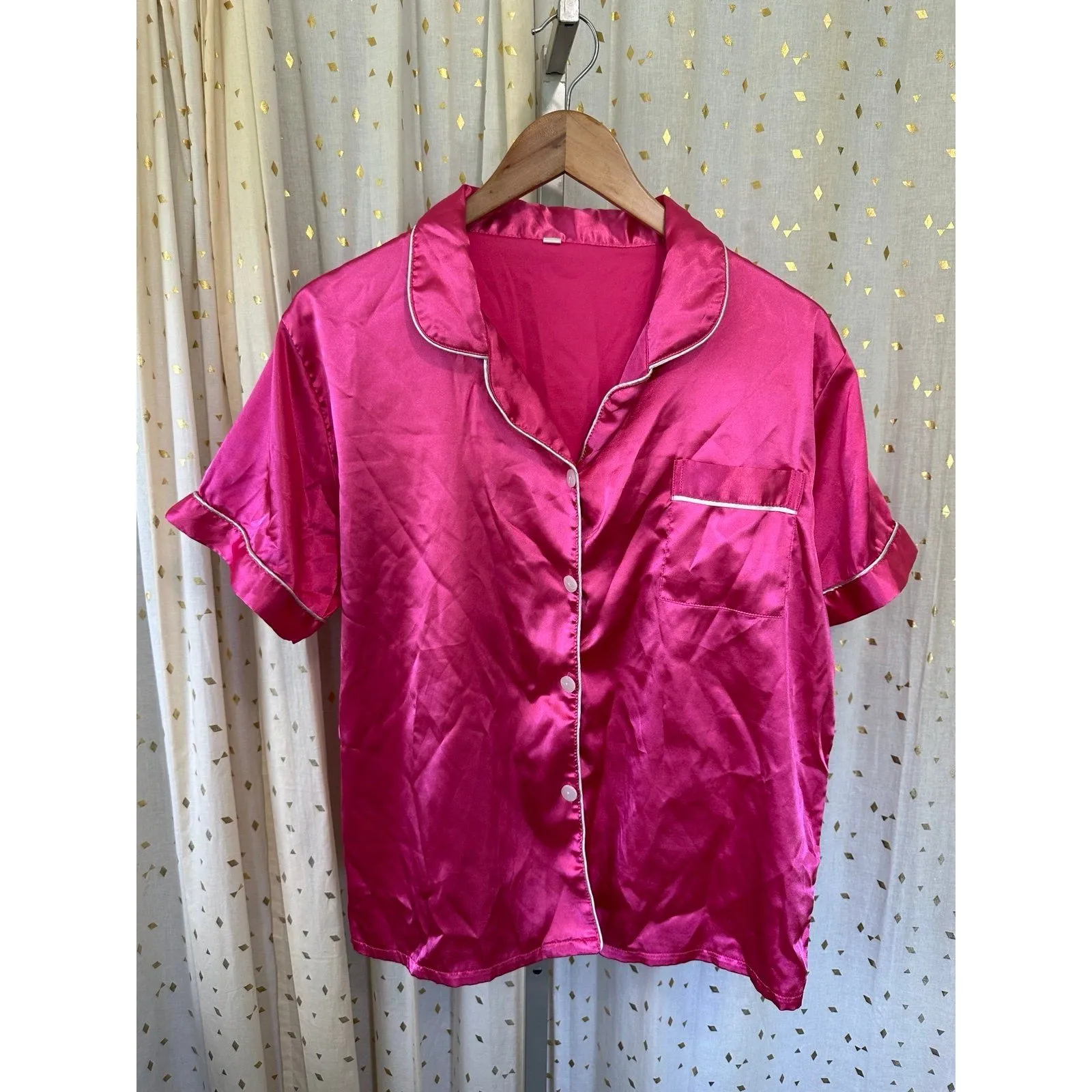 Unbranded Fuchsia Pink Button Down Pull On Shorts Satin Pajamas PJ Set XL - Image 2