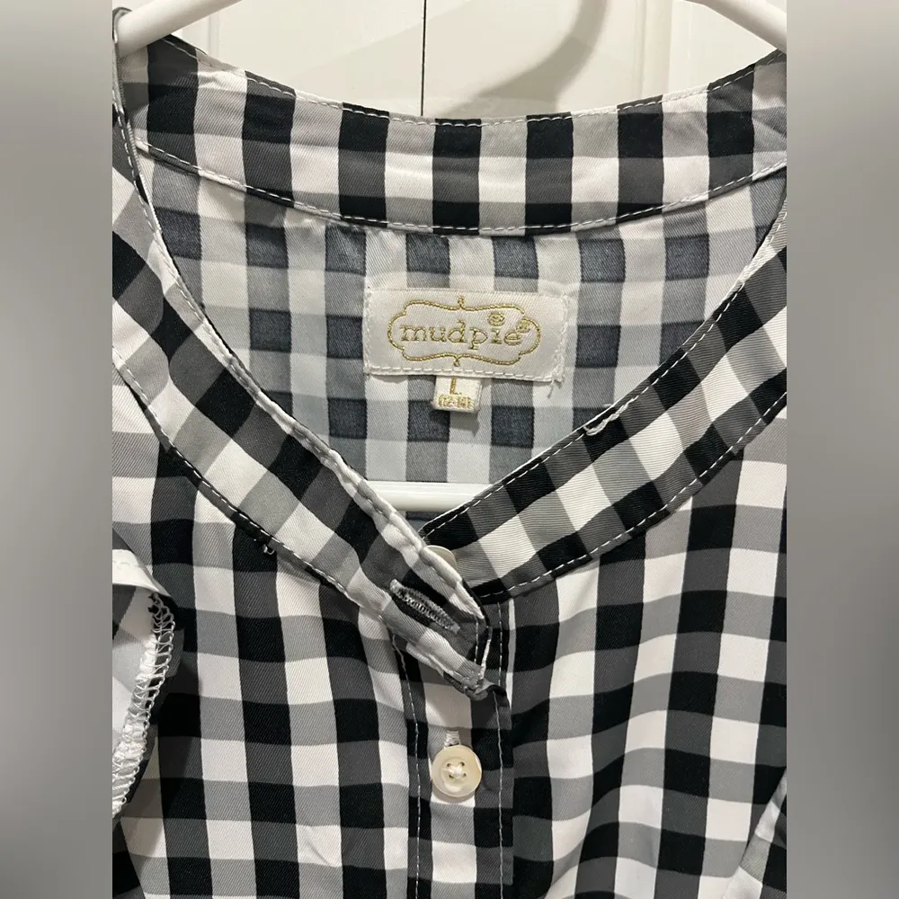 Mud Pie Black and White Ruffled Bib Collar Blouse EUC Sz L cute - Image 2