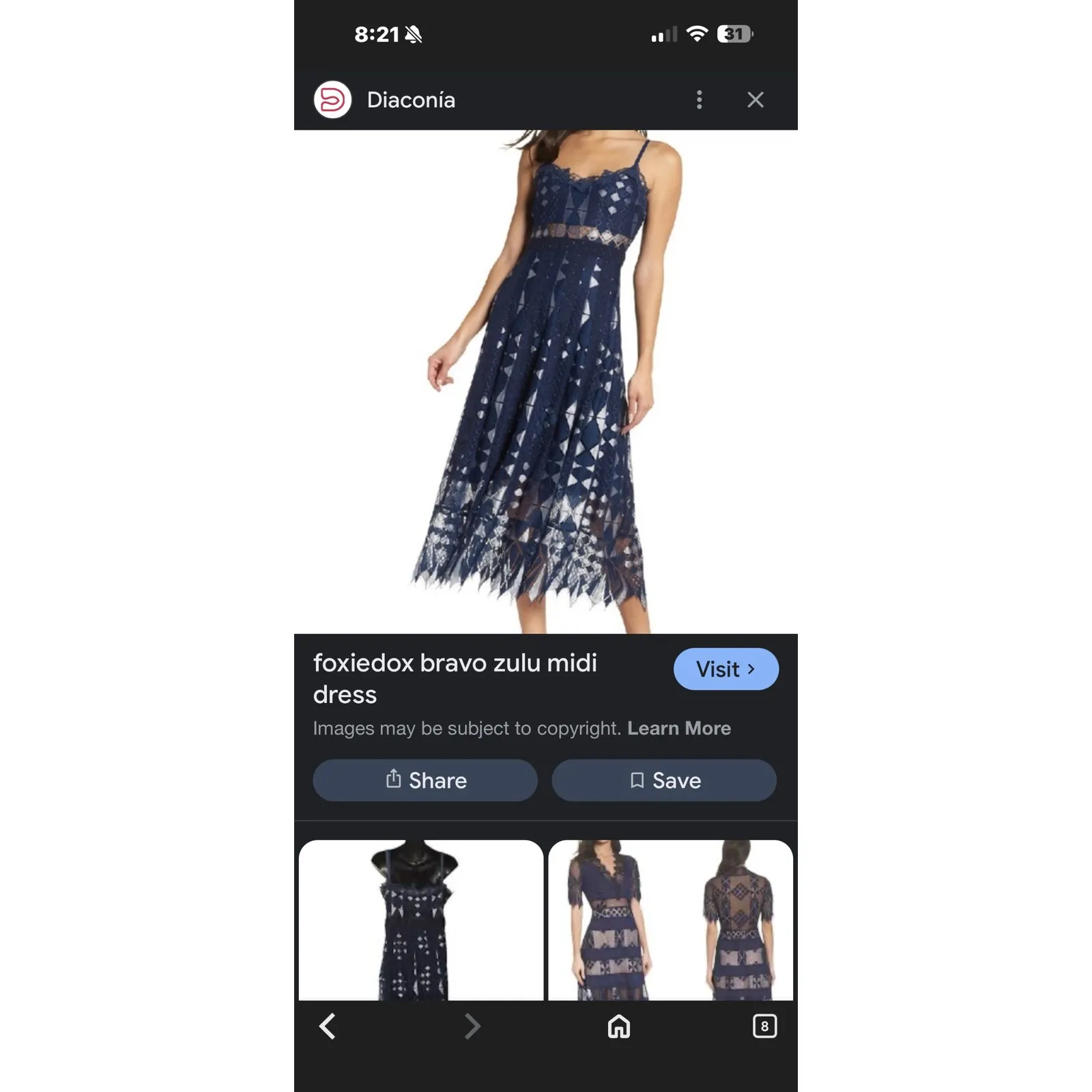 Foxiedox Dress Women Medium Blue Silver Lace Bravo Zulu Midi Party Cocktail - Image 10