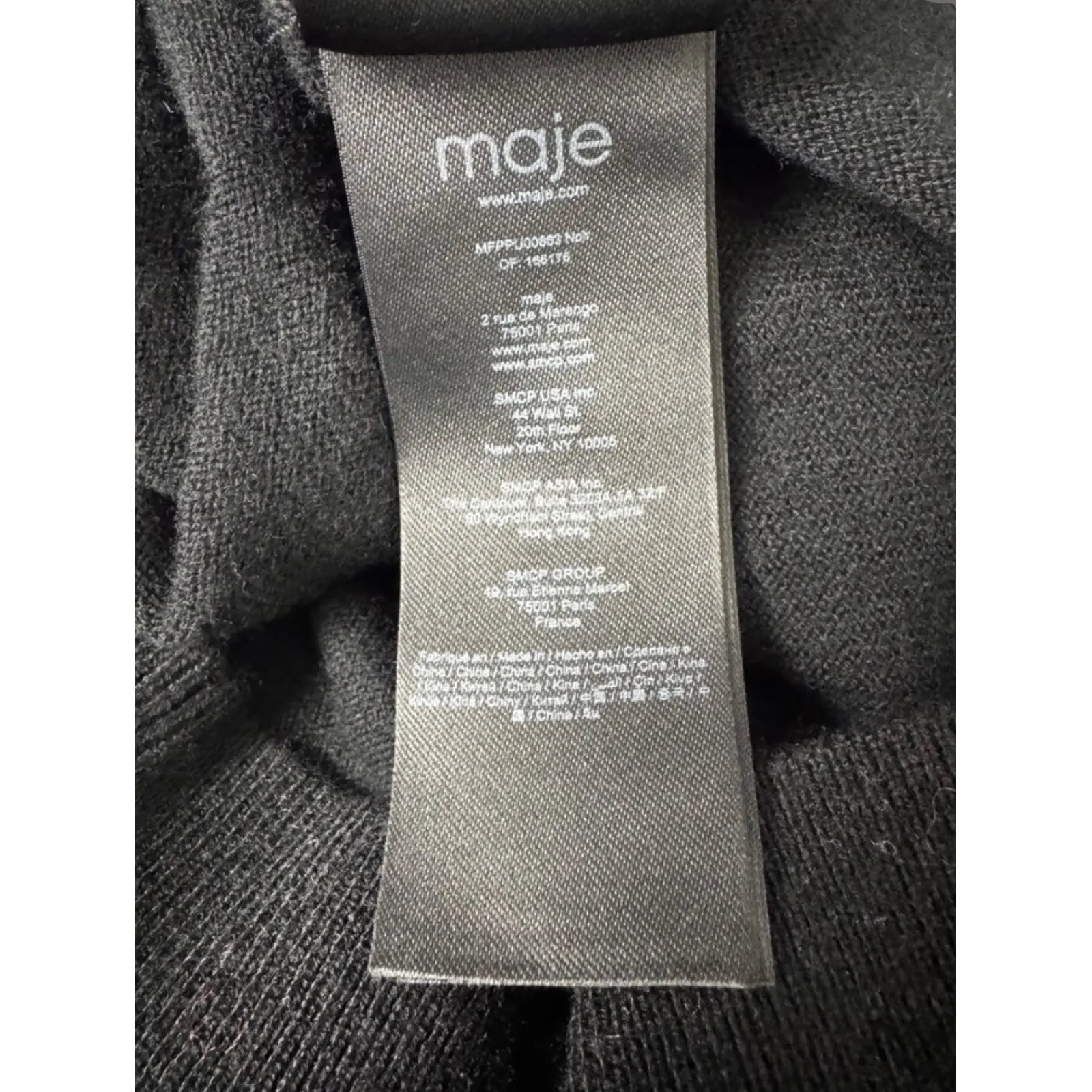 Maje Black Wool Cashmere Blend V Neck Rhinestone Embellished Sweater size M - Image 9