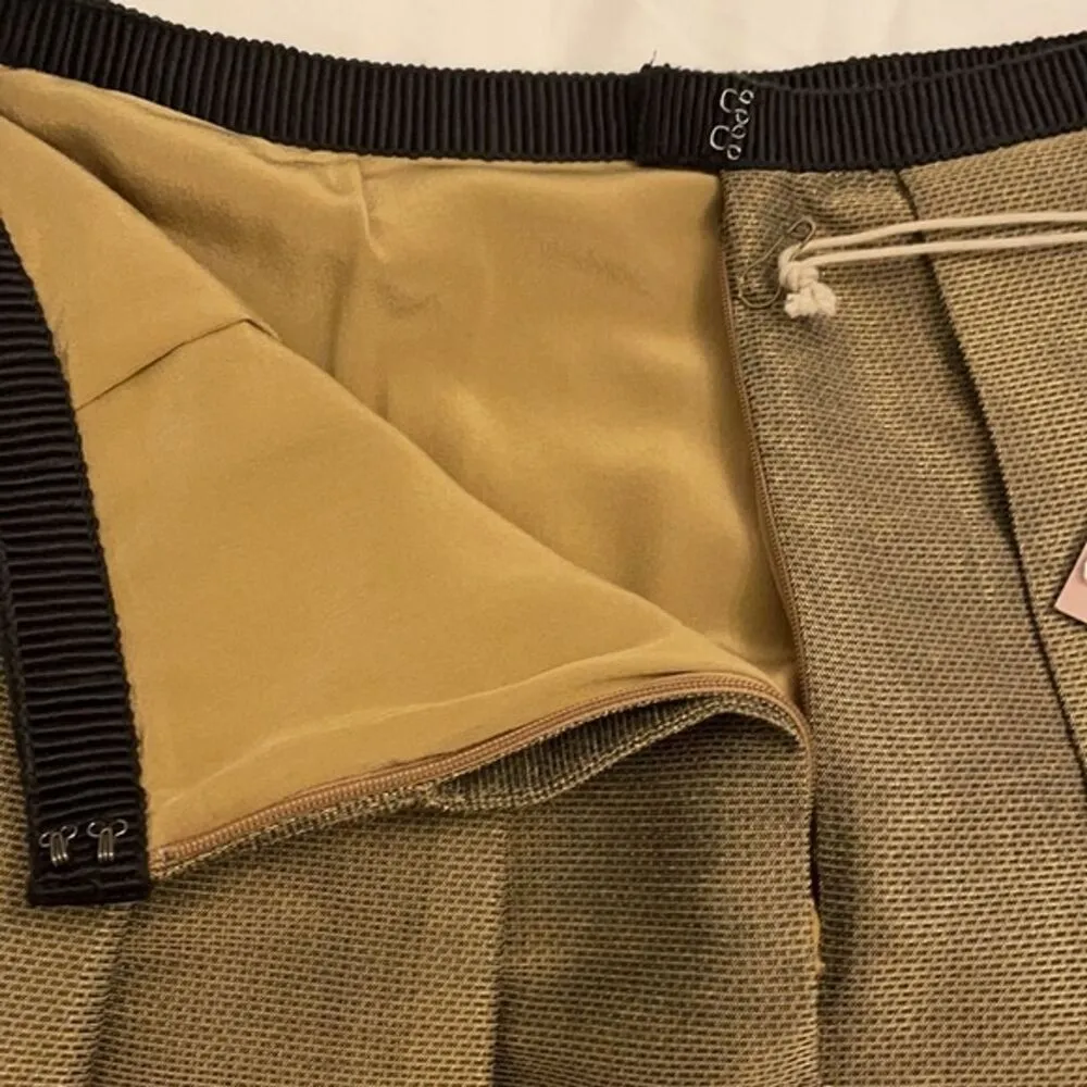 Max Azria Metallic Antique Gold Woven Pleated Cocktail Skirt Womens 2 NEW Silk - Image 5