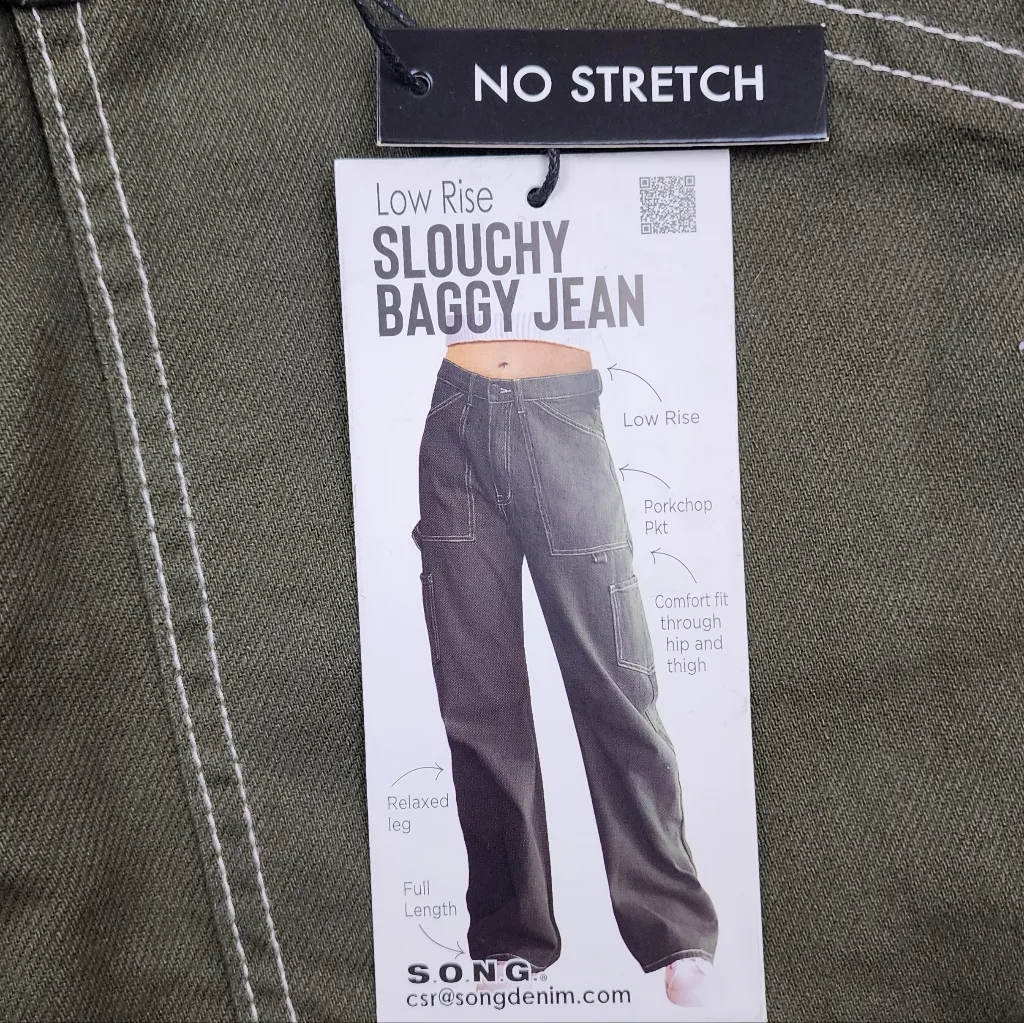 SONG Olive Green Slouchy Baggy Jeans Utility Wide Leg Pants Size 13/31 - Image 5