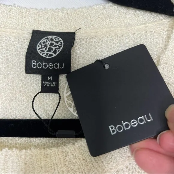 Bobeau Sweater Womens Cream Black Striped Knit Long Sleeve Pullover Size M - Image 4