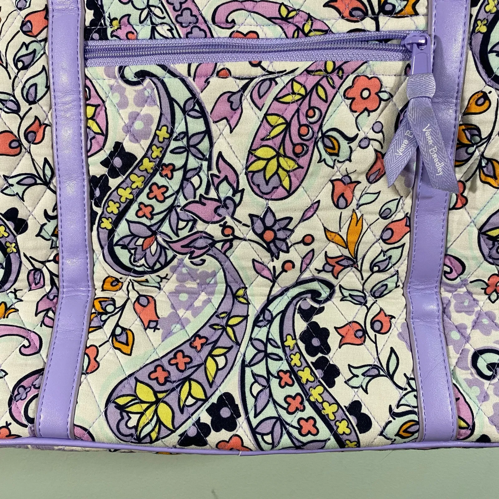 Vera Bradley Lilac Purple Maddalena Paisley Print Trimmed Vera Tote Bag - Image 7