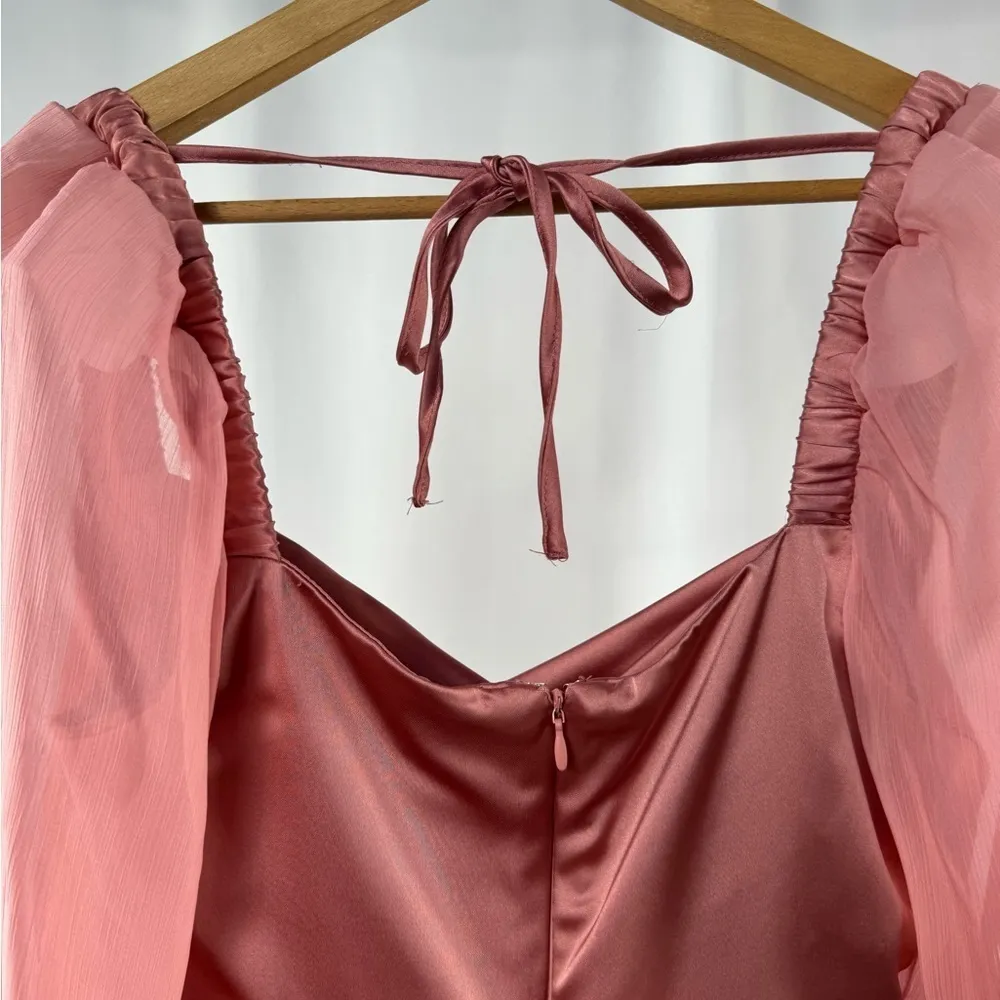 WeWoreWhat Square Neck Satin Long Sleeve Mini Dress‎ in Rosewood Pink Size 0 - Image 10