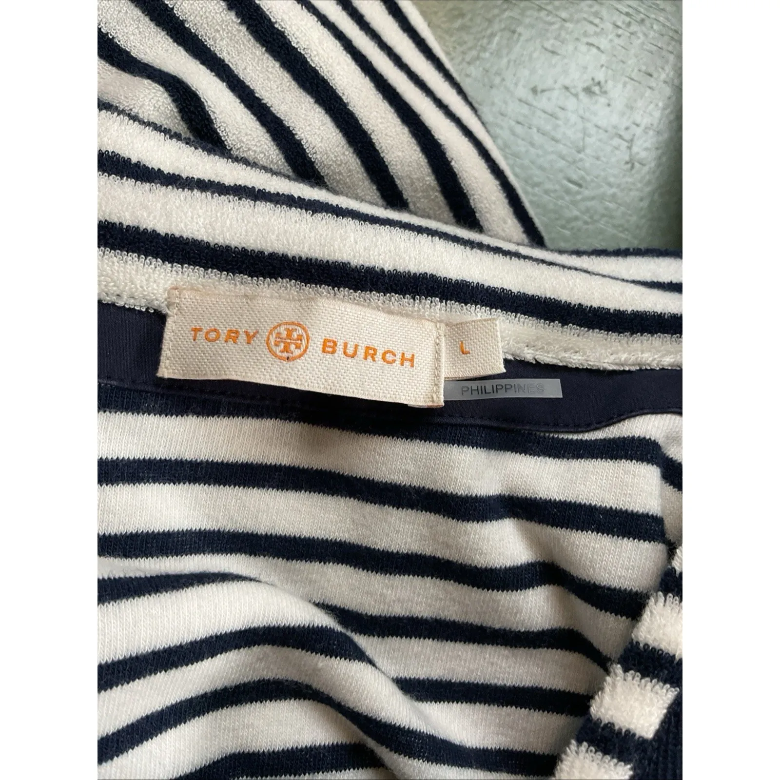 TORY BURCH Towel Terry Stripe Coastal Tunic Bathing Suit Cover-up Navy White - Image 7