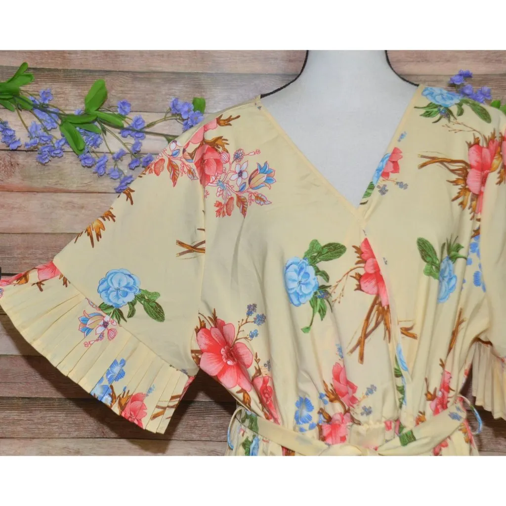 Shein Curve Womens 3XL Butter Yellow Floral Maxi Dress Faux Wrap Cottage Core Size undefined - Image 3