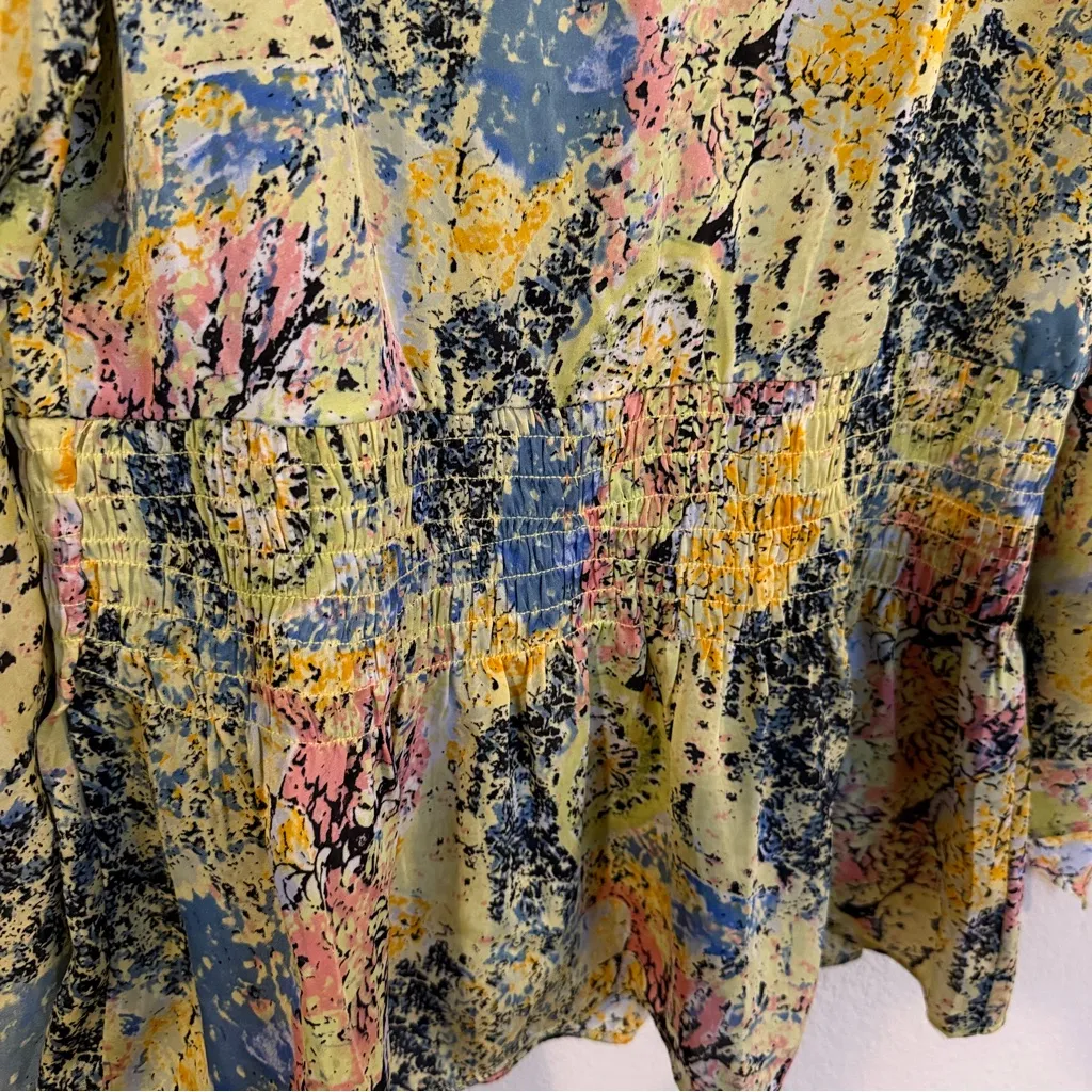 Essentials by Milano Multicolor Abstract Print Blouse Women’s Small Yellow - Image 4