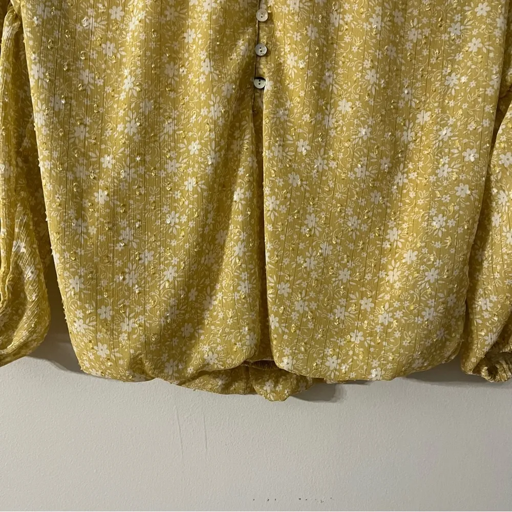 Autres Filles Ditsy Cottage Floral Swiss Dot Balloon Sleeve Button Blouse S - Image 2