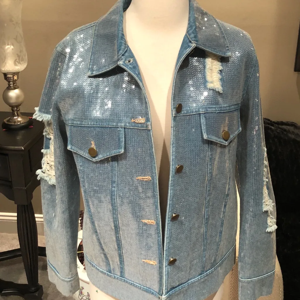 HONEY PUNCH DENIM DISTRESSED SEQUIN JACKET - Image 2