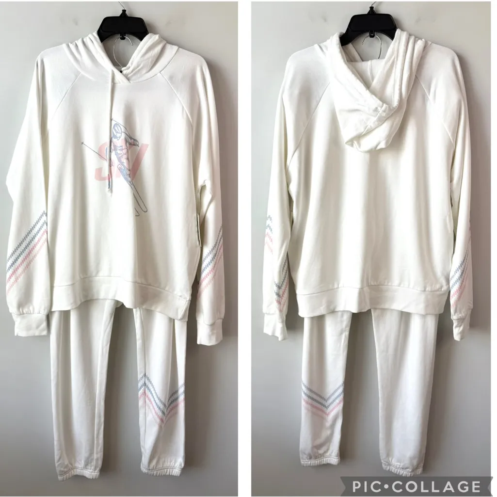 PJ Salvage SKI Hoodie Jogger Set Ivory‎ XL White - Image 4