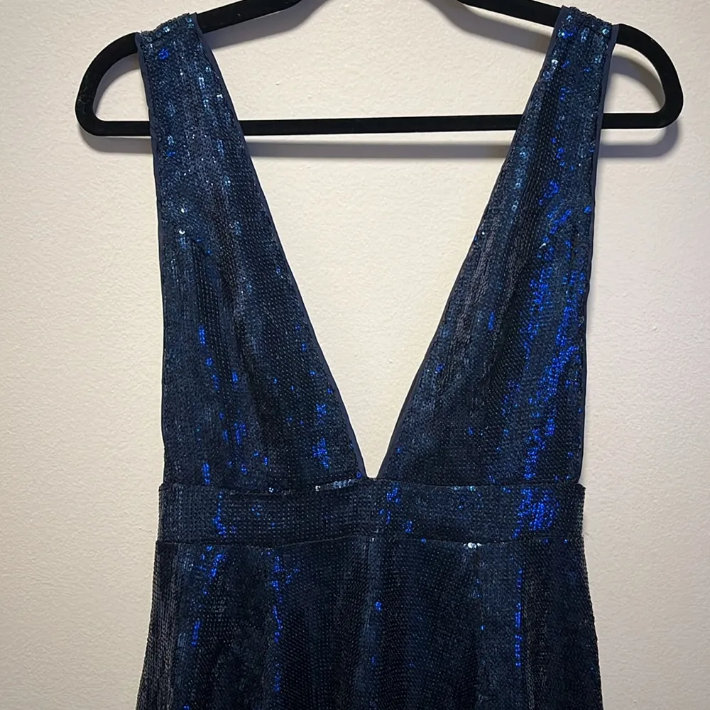 NBD Starry Nights Navy Midnight Sequin Deep V Dress Mini Dress, Size S - Image 3