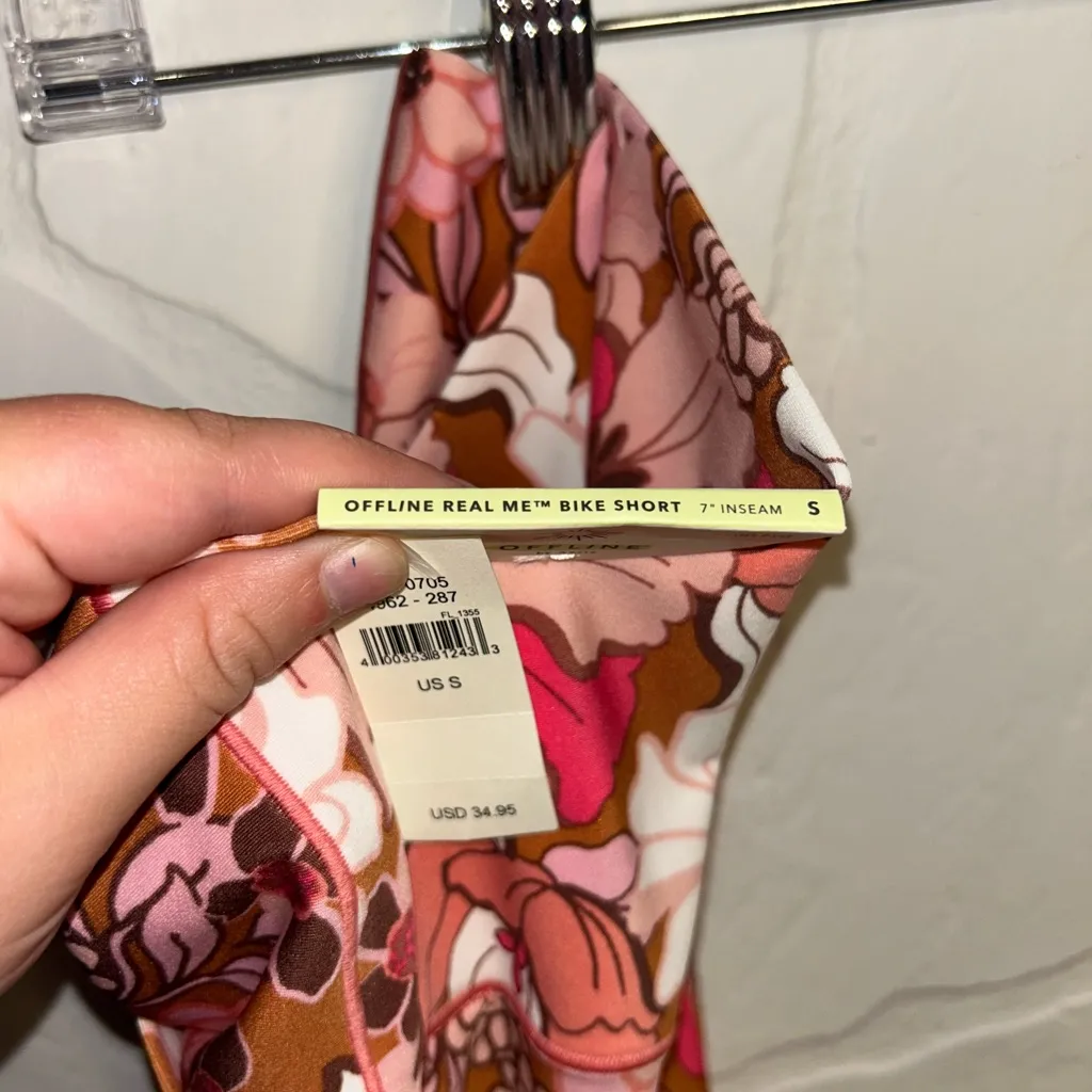 Aerie Floral Bike Shorts - Pink and Brown - Image 3