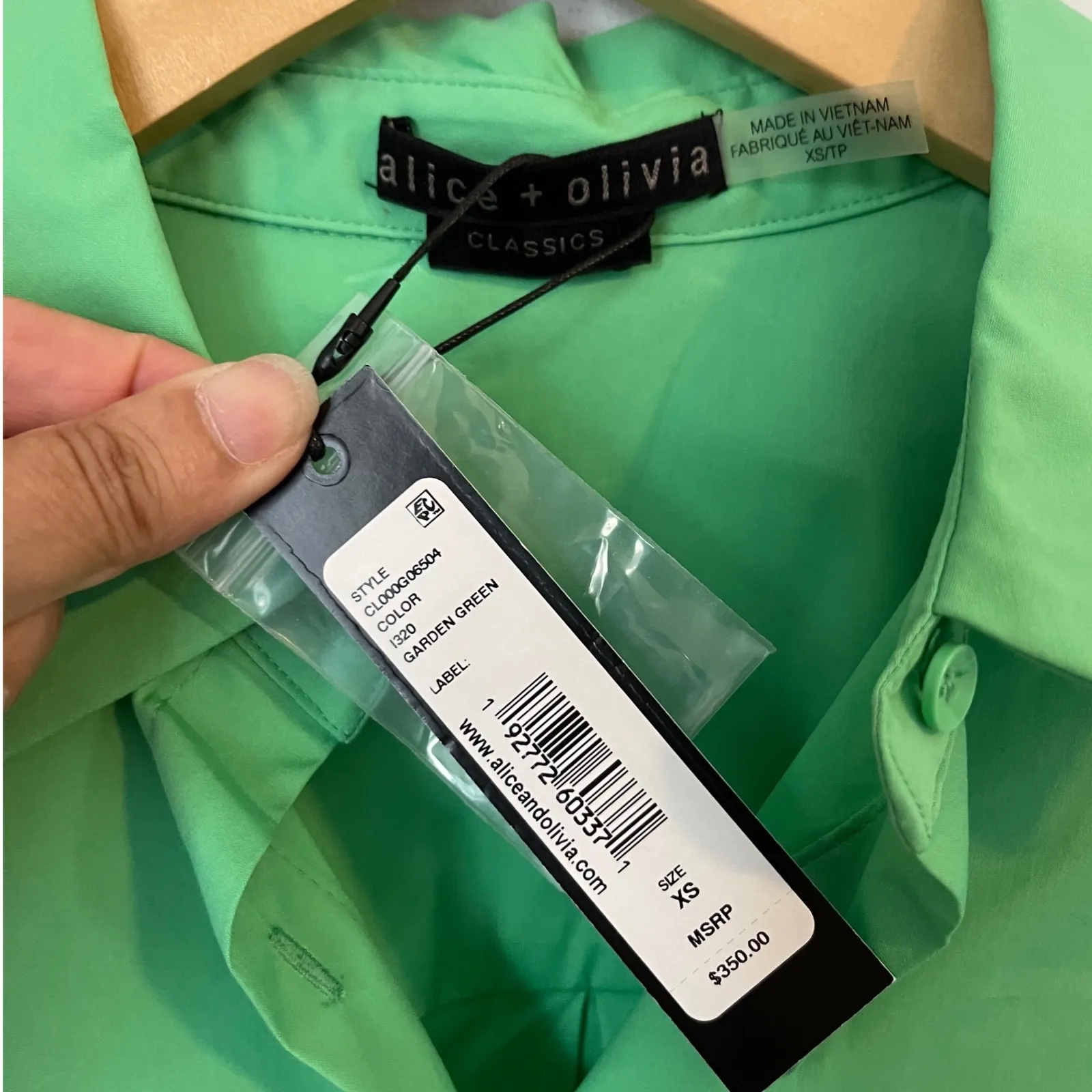 Alice + Olivia XS Garden Green‎ Button Front Shirt Dress Long Sleeve NWT - Image 7