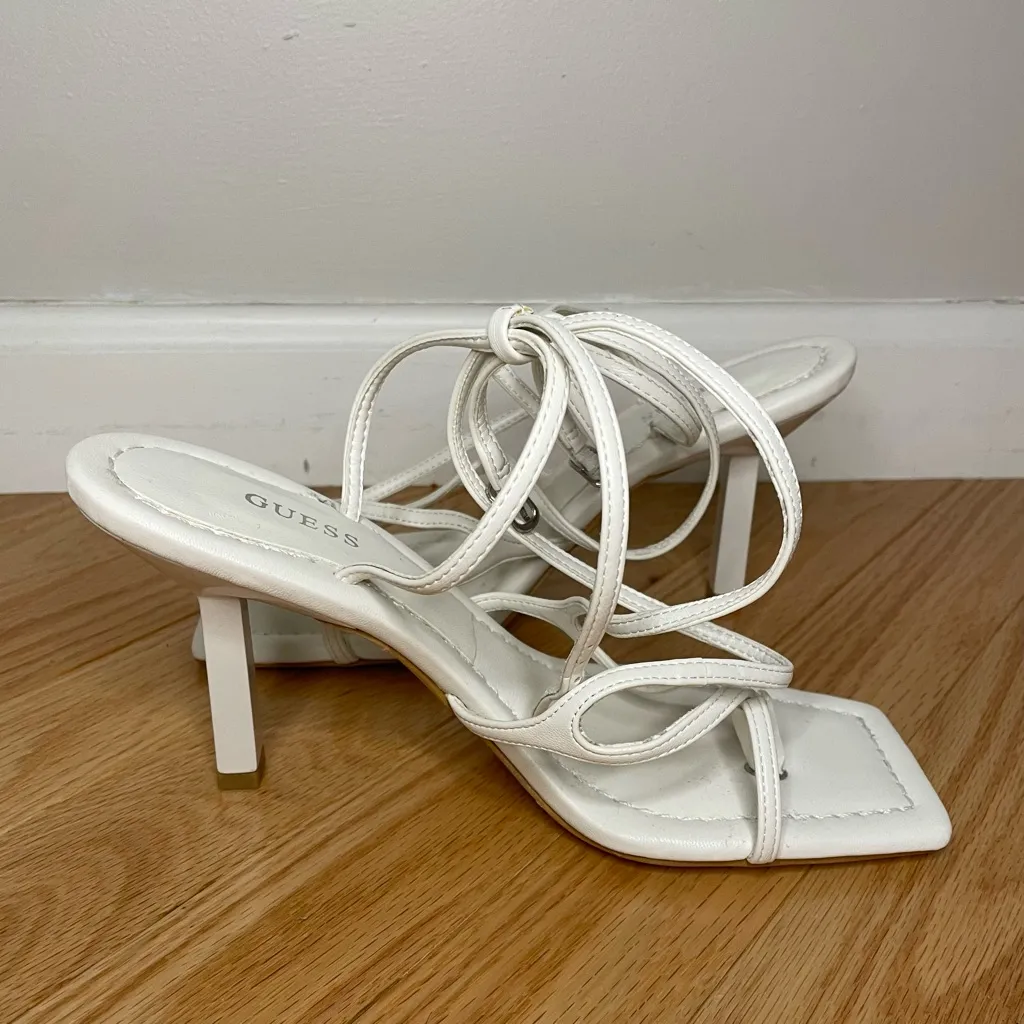 GUESS Leeba Faux Leather Square Toe Strappy Heels, White, Size 7, NWOT - Image 5