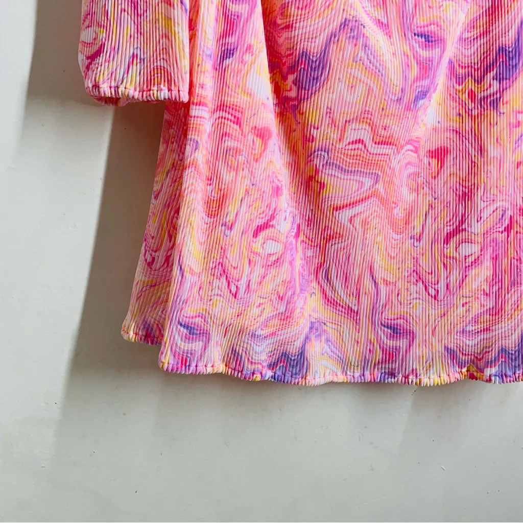 LoveShackFancy Nanita Dress Golden Maize Pink Marble Print Cutout 0 NWT - Image 9