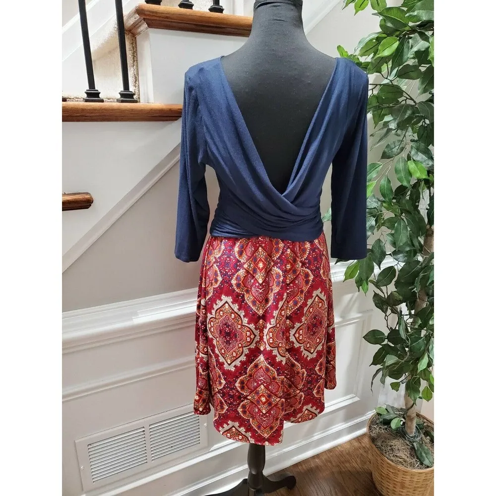 Fantastic Fawn Women's Multicolor Rayon V-Neck Long Sleeve Knee Length Dress M - Image 7