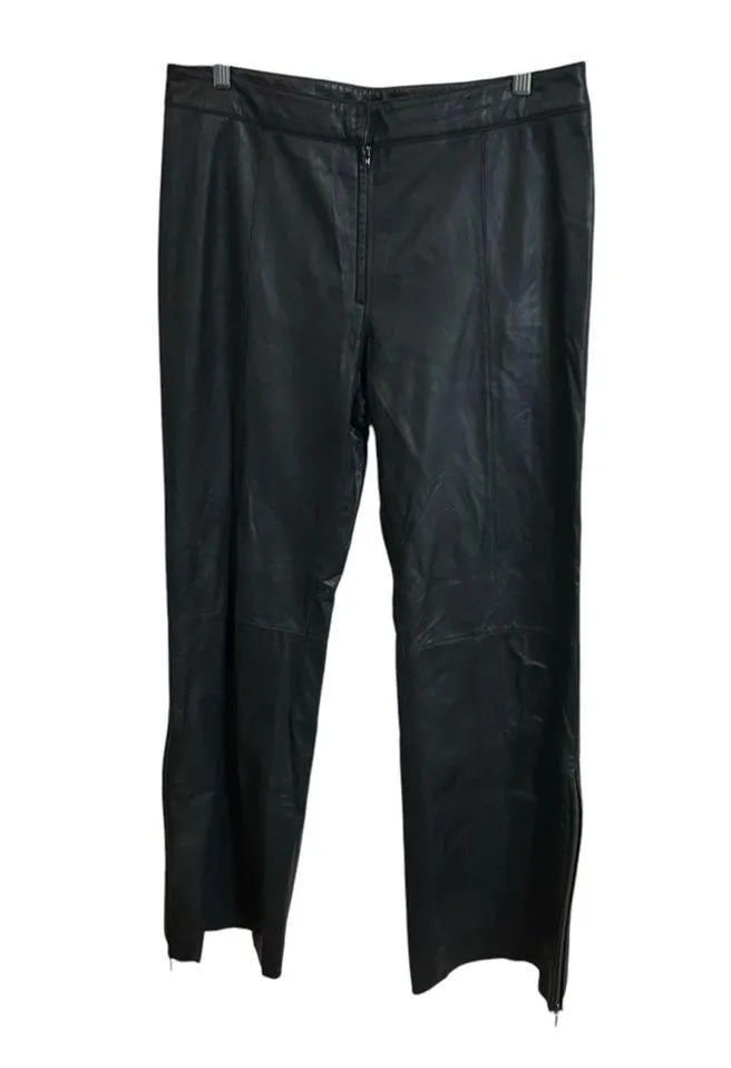 Danier Black Wide Leg Zipper Hem Detail Size 12 100% Genuine Leather Pants. - Image 2